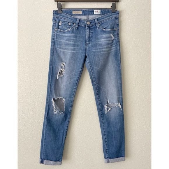 Ag Adriano Goldschmied Denim - AG Adriano Goldschmied The Stilt Cigarette roll-up distressed skinny jeans 26